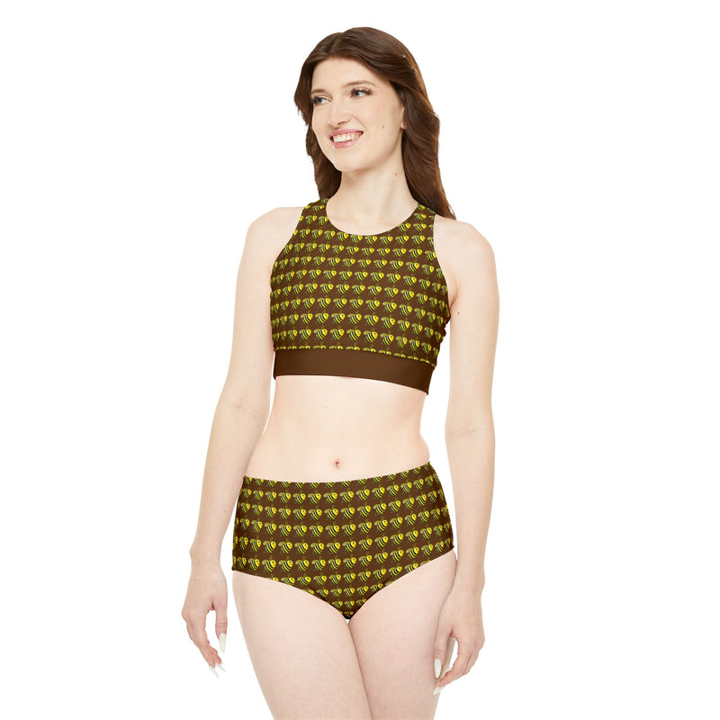 Sporty Bikini Set (AOP) - JBH Bee (Brown)