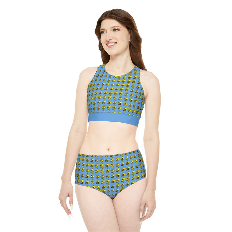 Sporty Bikini Set (AOP) - JBH Bee (Light Blue)