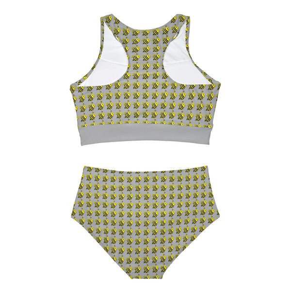 Sporty Bikini Set (AOP) - JBH Bee (Light Grey)