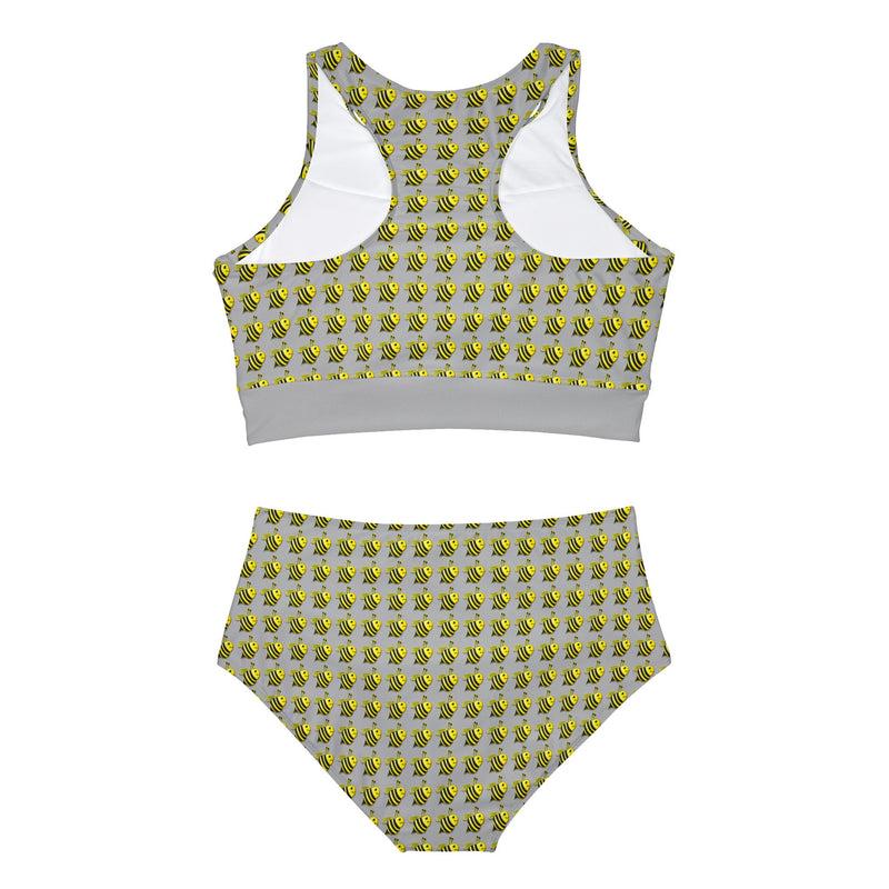 Sporty Bikini Set (AOP) - JBH Bee (Light Grey)