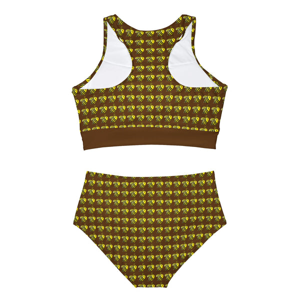 Sporty Bikini Set (AOP) - JBH Bee (Brown)