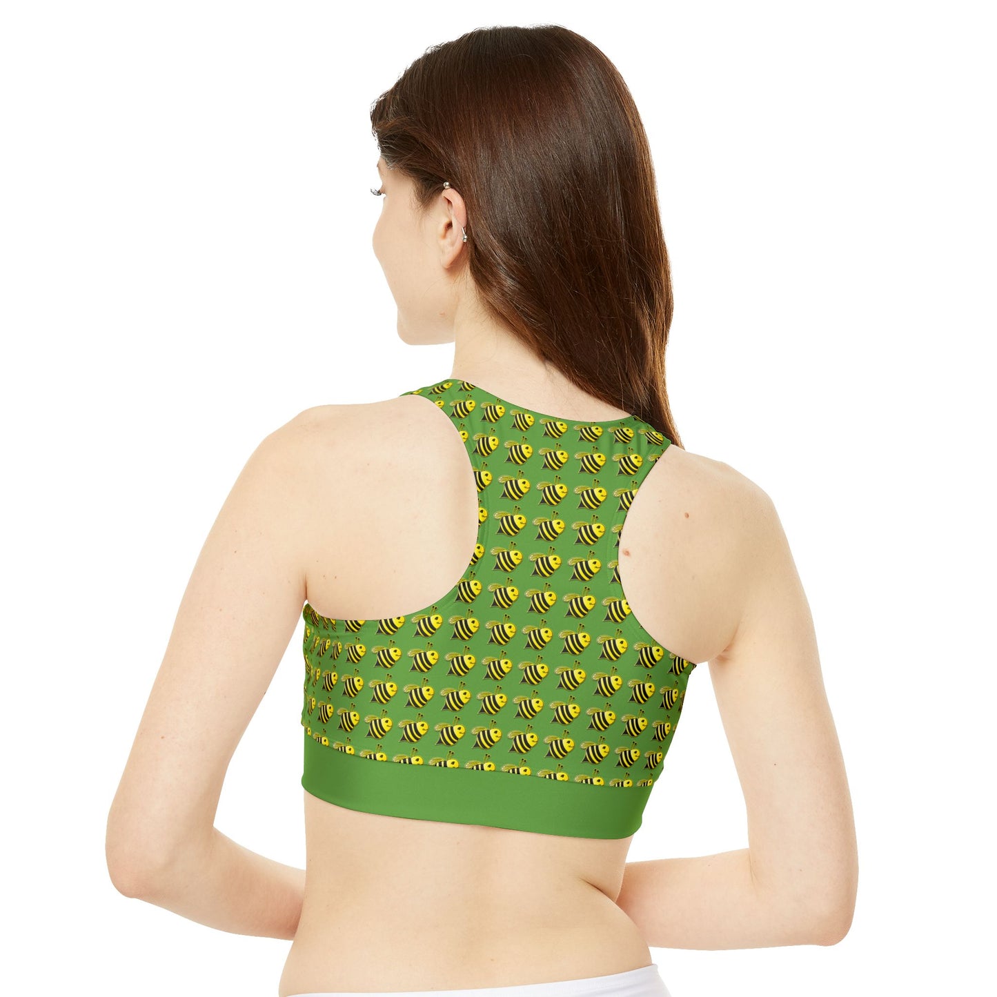 High Neck Crop Bikini Top (AOP) - JBH Bee (Green)