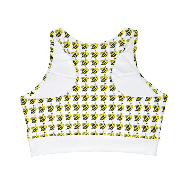 High Neck Crop Bikini Top (AOP) - JBH Bee (White)