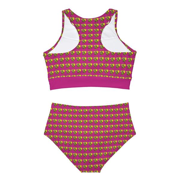 Sporty Bikini Set (AOP) - JBH Bee (Pink)