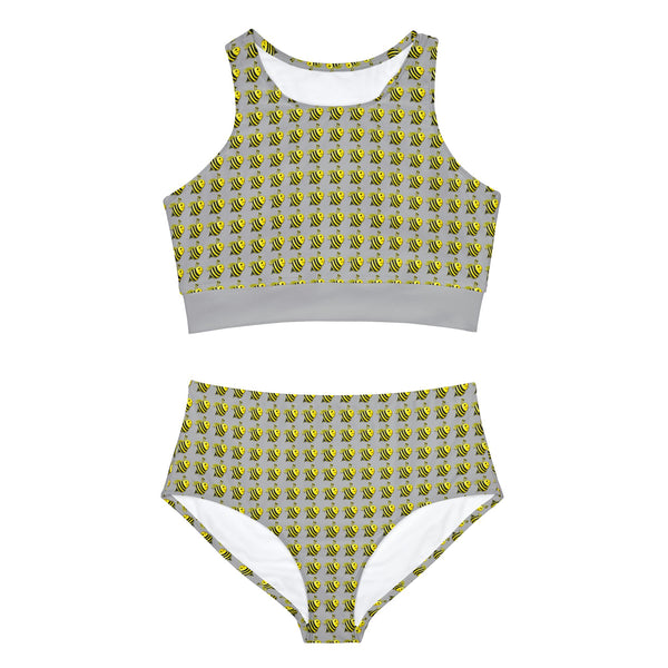 Sporty Bikini Set (AOP) - JBH Bee (Light Grey)