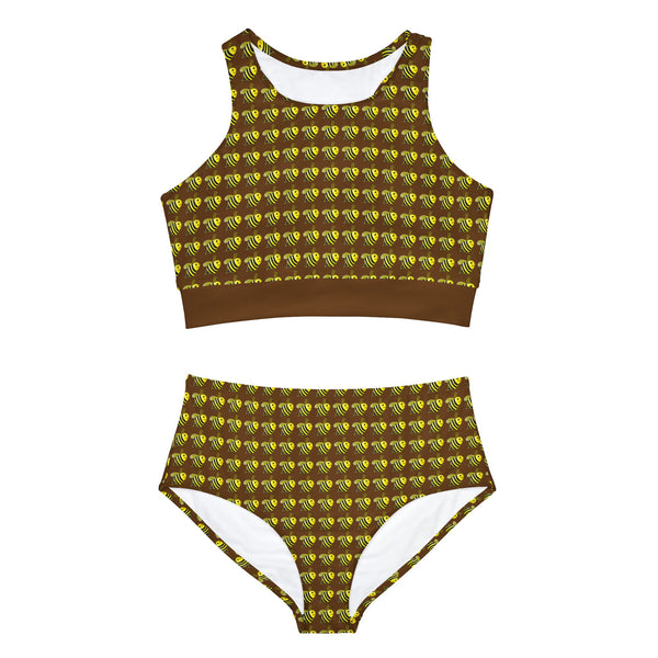 Sporty Bikini Set (AOP) - JBH Bee (Brown)