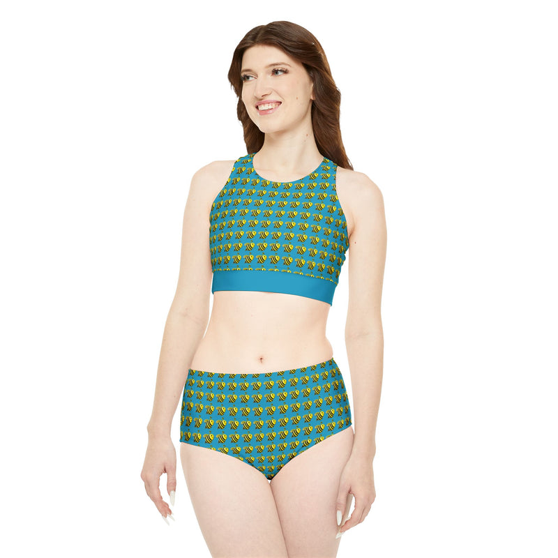 Sporty Bikini Set (AOP) - JBH Bee (Turquoise)