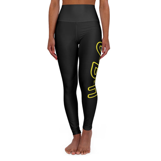 High Waisted Yoga Leggings - JBH Black & Yellow